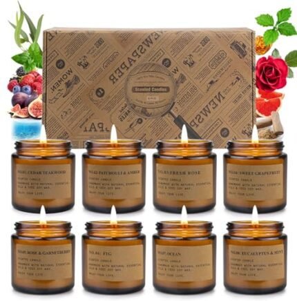 8 Pack Candles for Home Scented, Aromatherapy Jar Candle Gifts for Women, Natural Soy Wax Amber Candle Set, Scented Candles Set for Birthday Valentine Mother's Christmas Day Present