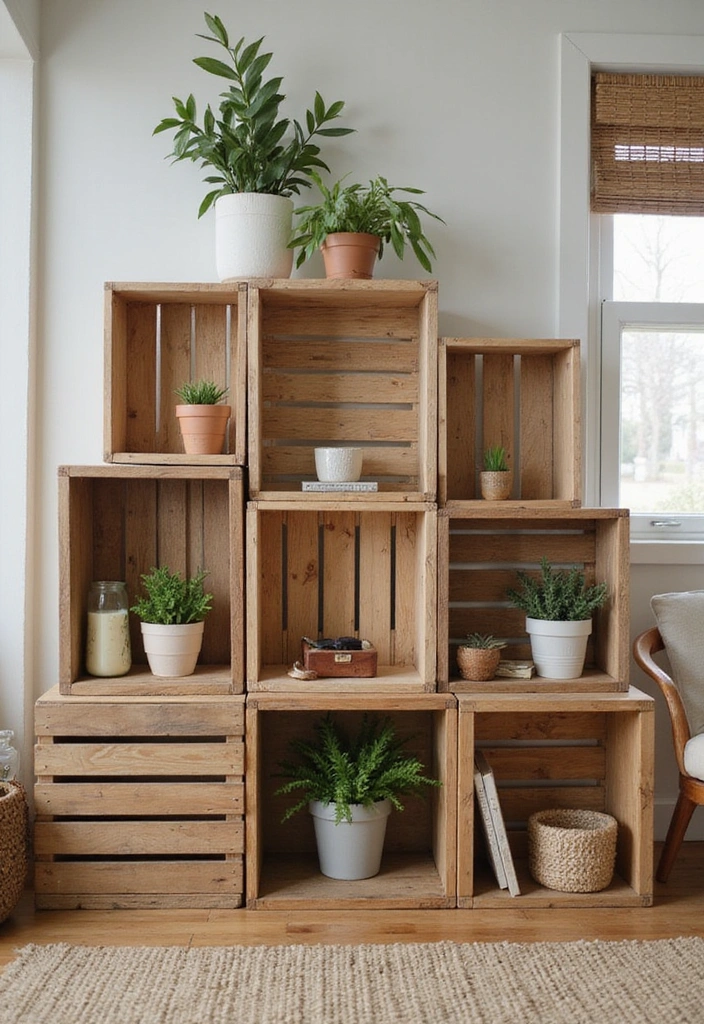 20 Creative Woodworking Ideas for Stunning DIY Furniture (You'll Wish You Knew Sooner!) - 7. Upcycled Crate Storage