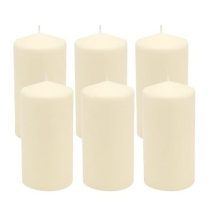 Stonebriar 6 Pack Tall 3 x 6 Inch 65 Hour Long Burning Unscented Ivory Wax Pillar Candles