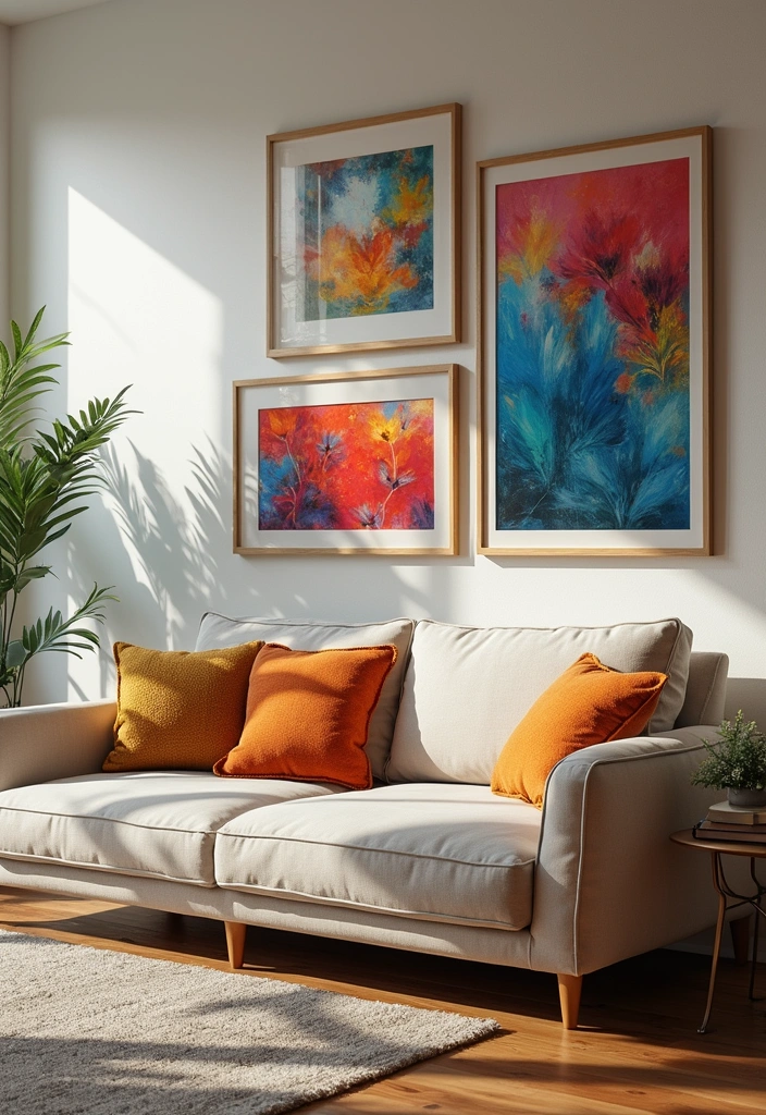 25 Cozy Living Room Ideas That'll Make You Want to Cuddle Up All Day! - 14. Colorful Art Pieces
