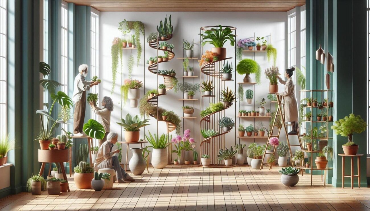 What are some unique ways to display multiple plants in my living room decor?