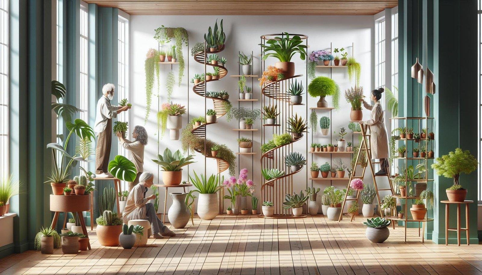 What are some unique ways to display multiple plants in my living room decor?