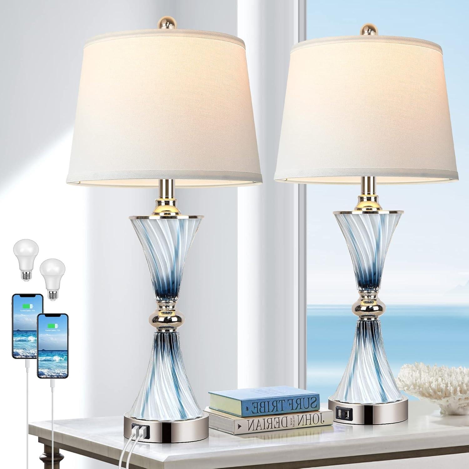 Our Review: Stylish Blue Glass Lamps with USB & Dimmable Touch