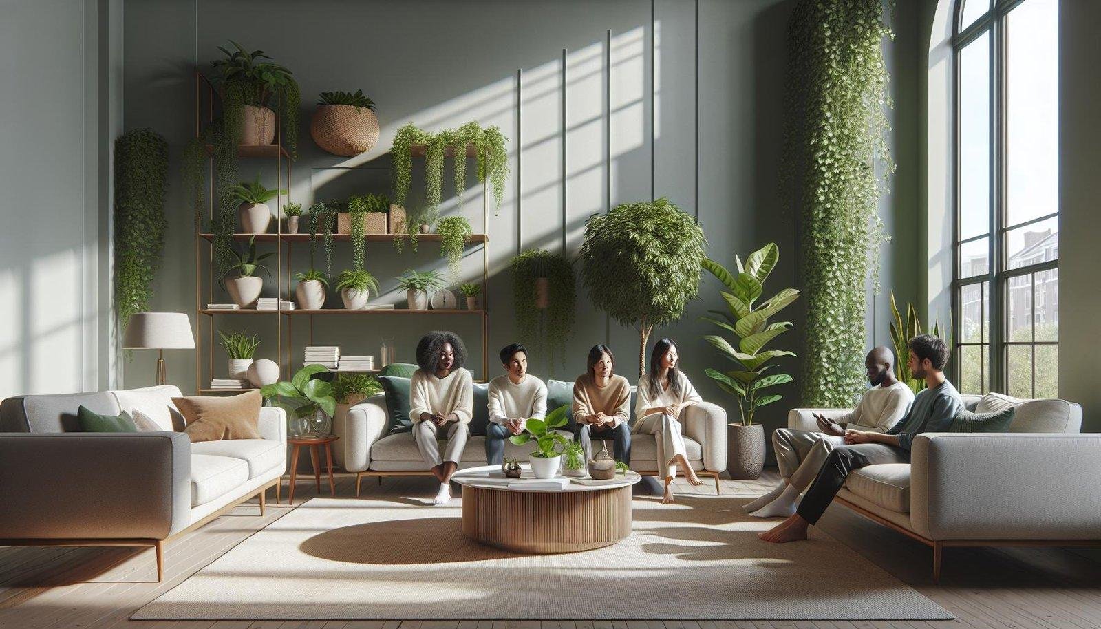 How can I add plants to my living room decor to create a calming environment?