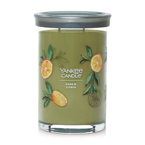 317m0Ftb8yS._SL500_.jpg Yankee Candle Sage & Citrus 20oz Large Tumbler Candle: Long-Lasting, 2-Wick, Over 60 Hours Clean Burn - Image 2