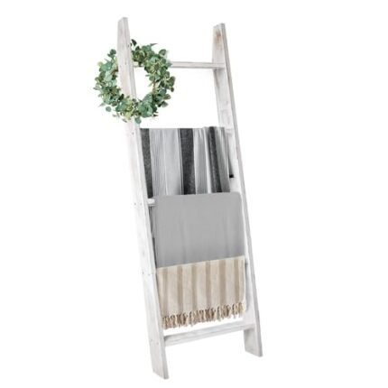 Honest Blanket Ladders for The Living Room, 5-Tier Blanket Holder, Wall-Leaning Blanket Rack, Ladder Shelves, Wooden Quilt Ladder, Farmhouse Decor, White