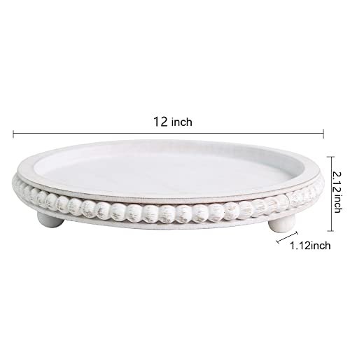 31B1xd6JCEL._SL500_.jpg HPC Decor 12" Round White Distressed Wood Tray - Rustic Farmhouse Decorative Tray for Living Room, Kitchen, or Coffee Table. - Image 7