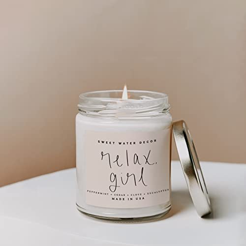 31CKXLaKMfL._SL500_.jpg Sweet Water Decor Relax Girl Candle: Peppermint, Cedar, Clove & Eucalyptus | 9oz Jar | 40-Hour Burn | Made in the USA - Image 2