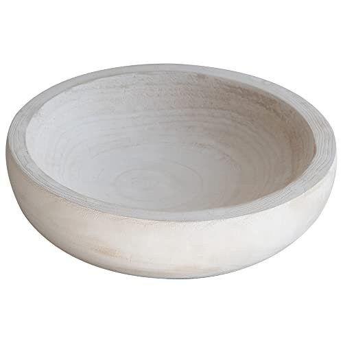 Paulownia Wood Hand-Carved Tray - Rustic 10" Decorative Bowl for COLLECTIVE HOME - Paulownia Wood Hand Carved Tray, Fruit Snack Holder, Decorative Bowl, Rustic Home Decor Accessories for Coffee Table, Living Room, Wedding Centerpiece, 10" (washed white)