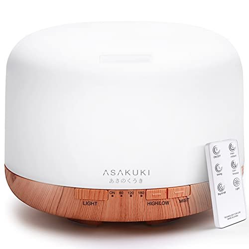 ASAKUKI 500ml Essential Oil Diffuser with Remote Control – 5-in-1 ASAKUKI 500ml Premium, Essential Oil Diffuser with Remote Control, 5 in 1 Ultrasonic Aromatherapy Fragrant Oil Humidifier Vaporizer, Timer and Auto-Off Switch Brown