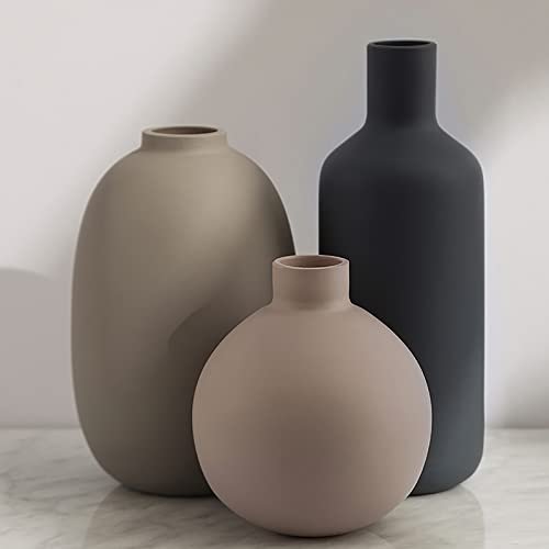 Set of 3 Smiletag Ceramic Modern Farmhouse Vases – Neutral Smiletag Ceramic Modern Farmhouse Vase, Neutral Small for Table, Living Room, Shelf, Bookshelf and Entryway Décor, Set of 3