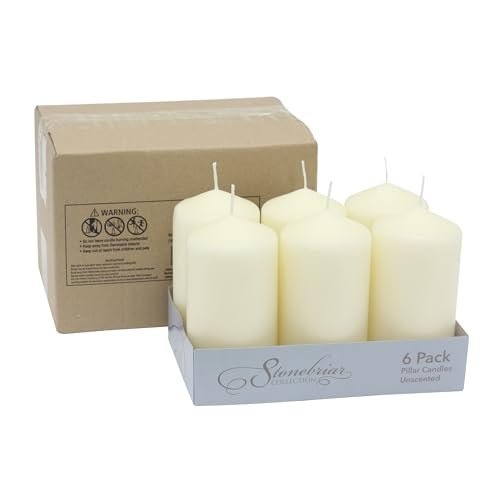 31JvxGh1xTL._SL500_.jpg Stonebriar 6-Pack Tall Unscented Ivory Wax Pillar Candles - 3 x 6 Inches, 65 Hour Burn Time. - Image 2