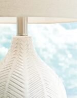 Signature Design by Ashley Rainermen 20" Modern Herringbone Ceramic Table Lamp in Off White - Image 3