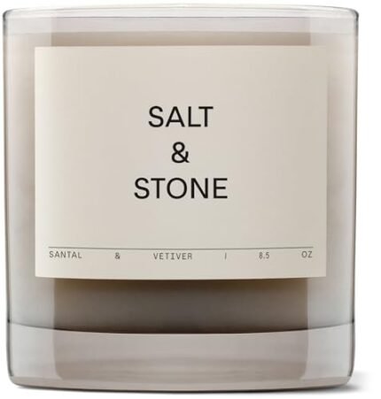 SALT & STONE Scented Candle for Women & Men | Hand-Poured, Aromatic & Fragrant | Natural Coconut & Soy Blend Wax | 100% Cotton Wick | Long-Lasting 50 Hour Burn Time (8.5 oz) (Santal & Vetiver)