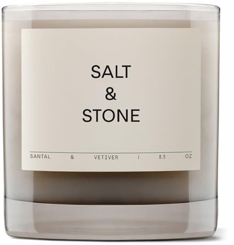 SALT & STONE Scented Candle: Hand-Poured, Aromatic Coconut & Soy SALT & STONE Scented Candle for Women & Men | Hand-Poured, Aromatic & Fragrant | Natural Coconut & Soy Blend Wax | 100% Cotton Wick | Long-Lasting 50 Hour Burn Time (8.5 oz) (Santal & Vetiver)
