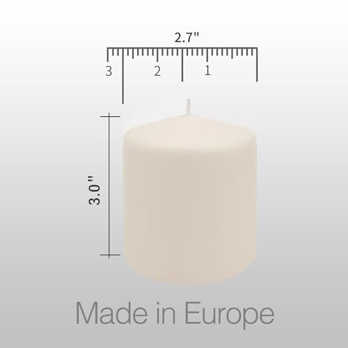 31n0NhBbIL._SL500_.jpg White Unscented Pillar Candles - 2.7x3 inches, 30-hour burn time, 6 Pack - Ideal for Weddings & Events. - Image 2