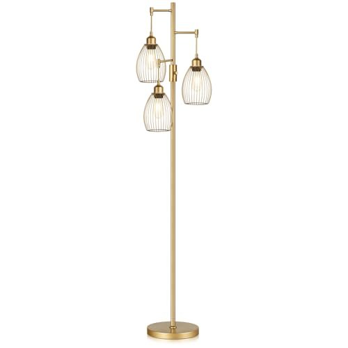 31rlz48igCL._SL500_.jpg Dimmable Gold Tree Floor Lamps with 3 Teardrop Cage Heads - 800 Lumens LED for Living Room & Office - Image 9