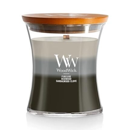 WoodWick Warm Woods Medium Hourglass Trilogy Candle, Crackles as it Burns, Perfect for Gifting