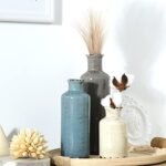 CUCUMI Set of 3 Ceramic Flower Vases: Rustic Coastal Decor for Farmhouse Living Room, Mantle & Coffee Table - Image 6