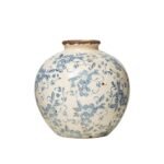 Creative Co-Op DF2720 8" Terracotta Floral Transferware Vase in Blue with Crackle Finish - Image 3