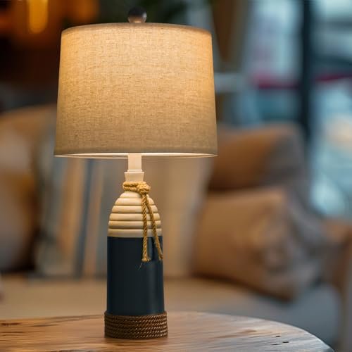 4127beEz1L._SL500_.jpg OYEARS Set of 2 Table Lamps - 23.75" Nautical Bedside Lamps, Coastal Ocean Style in Navy Blue. - Image 6