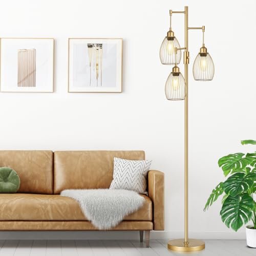 414zTVSA5L._SL500_.jpg Dimmable Gold Tree Floor Lamps with 3 Teardrop Cage Heads - 800 Lumens LED for Living Room & Office - Image 6