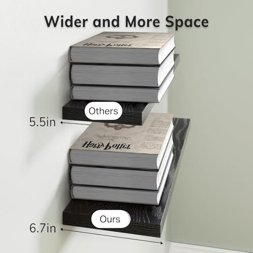 415TuBtJKmL._SL500_.jpg BAYKA Floating Wall Shelves - Rustic Black Wood Shelves for Bathroom, Bedroom, Living Room, Kitchen (Set of 3, 15.7in) - 22lbs Capacity for Books & Decor. - Image 3