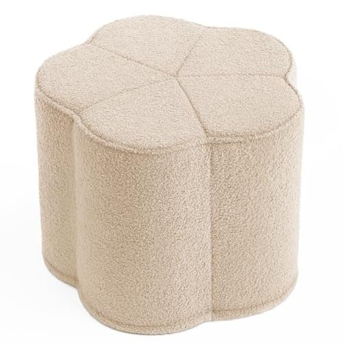 Blissful Diary Floral Pouf Ottoman - Comfy Off-White Floor Seating Blissful Diary Flower Pouf Ottoman, Comfy Floral Ottoman for Living Room, Bedroom, Kids Room, Charm Floor Pouf for Home Decor, Full Foam Filling Foot Rest for Couch, Off White