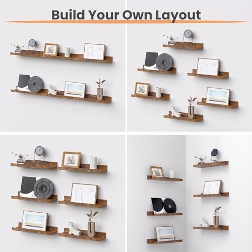 417Fxib5zzL._SL500_.jpg Upsimples Floating Wall Shelves Set of 6 - Wooden Decor Storage for Bedroom, Living Room, Kitchen, and Bathroom. - Image 4