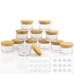 YZEROBAMB 12 Pack 4 OZ Thick Heat-Resistant Glass Candle Jars with Bamboo Airtight Lids, Empty Storage Container DIY Candle Making Jar, Labels, Gifts,Clear
