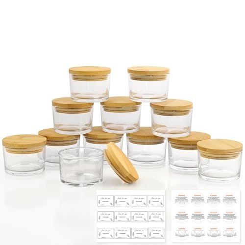 YZEROBAMB 12-Pack 4 oz Heat-Resistant Glass Candle Jars with Bamboo YZEROBAMB 12 Pack 4 OZ Thick Heat-Resistant Glass Candle Jars with Bamboo Airtight Lids, Empty Storage Container DIY Candle Making Jar, Labels, Gifts,Clear