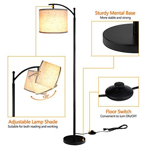 419j0v3pKFL._SL500_.jpg ROTTGOON Industrial Floor Lamp with 3 Color Temperatures, 9W LED Bulb & Beige Shade, Ideal for Living Room, Bedroom, or Office. Black Finish. - Image 3