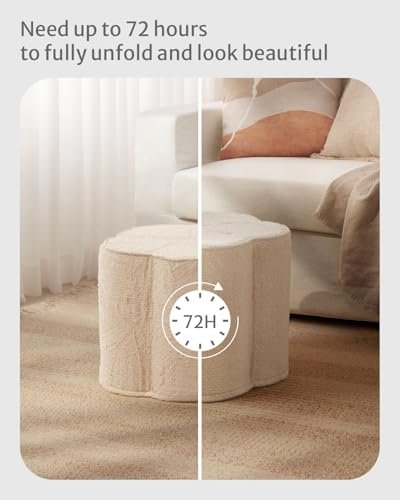 41AllQ04N7L._SL500_.jpg Blissful Diary Floral Pouf Ottoman - Comfy Off-White Floor Seating for Living Room, Bedroom, Kids Room - Image 7