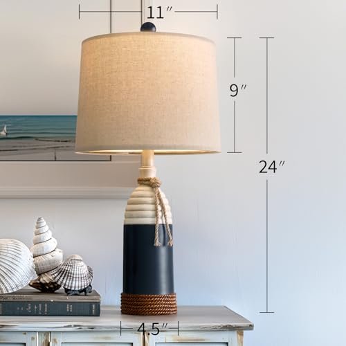 41ApuB3AeSL._SL500_.jpg OYEARS Set of 2 Table Lamps - 23.75" Nautical Bedside Lamps, Coastal Ocean Style in Navy Blue. - Image 7