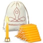 Threlaco 52 Pcs 30 Minute Mindful Meditation Candle Bulk Mini Taper Candles Ritual for Meditation with Brass Taper Holder Canvas Bag Prayer Gift for Yoga Relaxation
