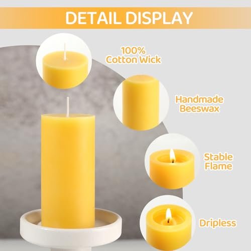41D1nxJfPdL._SL500_.jpg 6-Pack 100% Pure Beeswax Pillar Candles - 210-Hour Burn Time, Organic, Unscented, Dripless & Smokeless, Perfect for Home & Events, 2x4 in Size. - Image 5