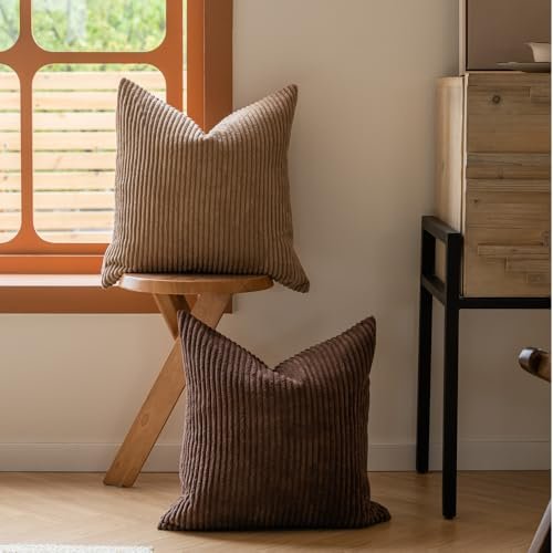 41DhDsM8KPL._SL500_.jpg Set of 4 LANANAS 18x18 Inch Neutral Couch Throw Pillow Covers for Farmhouse Boho Decor - Image 5