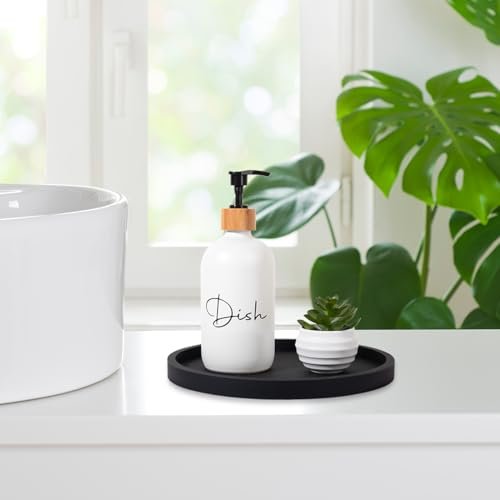 41EVVs-SpuL._SL500_.jpg Round Black Silicone Bathroom Tray - 9 Inch Vanity Soap Holder & Kitchen Countertop Organizer - Image 2