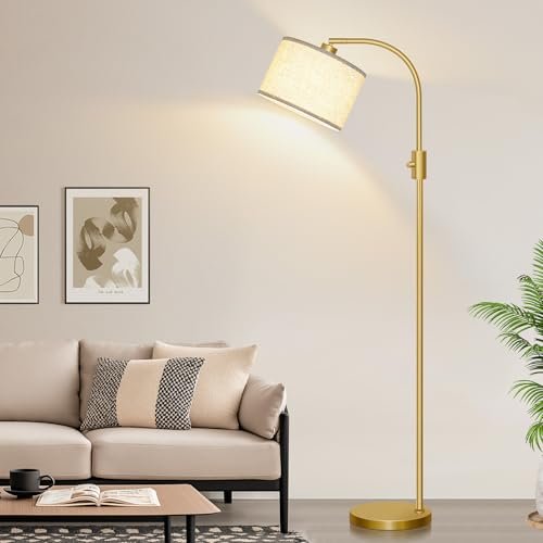 41EvnorluqL._SL500_.jpg Upgraded Dimmable Gold Arc Floor Lamp with 1200 Lumens LED Bulb, Modern Linen Shade for Living Room, Bedroom, Office, and Nursery. - Image 6