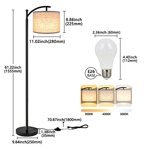 41F4k06VNDL._SL500_.jpg ROTTGOON Industrial Floor Lamp with 3 Color Temperatures, 9W LED Bulb & Beige Shade, Ideal for Living Room, Bedroom, or Office. Black Finish. - Image 4