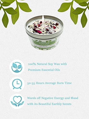 41GWkY0OwHS._SL500_.jpg TOMOKO White Sage Candle with Sage Leaf, Rose, Lavender, Himalayan Salt & Essential Oils. - Image 5