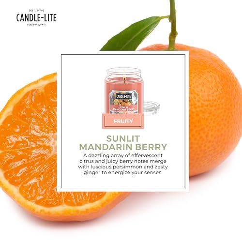 41GtUZm1KdL._SL500_.jpg Candle-lite Sunlit Mandarin Berry Scented Candle, 18 oz, USA-Made, 110-Hour Burn Time, Aromatherapy Delight - Image 4