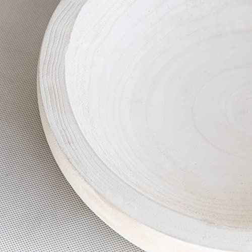 41HTLqWonQL._SL500_.jpg Paulownia Wood Hand-Carved Tray - Rustic 10" Decorative Bowl for Snacks, Coffee Table, and Weddings, Washed White. - Image 5