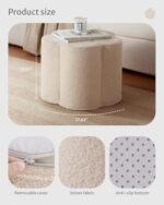 Blissful Diary Floral Pouf Ottoman - Comfy Off-White Floor Seating for Living Room, Bedroom, Kids Room - Image 3