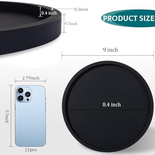 41ICgITi4VL._SL500_.jpg Round Black Silicone Bathroom Tray - 9 Inch Vanity Soap Holder & Kitchen Countertop Organizer - Image 7