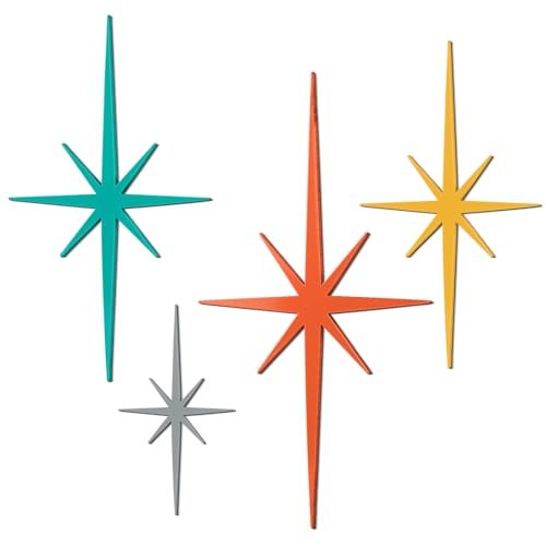 Blulu 4-Pack Cast Iron Starburst Wall Decor – Retro 8-Pointed Blulu 4 Pcs Cast Iron Starburst Wall Decor Mid Century Modern Decor Retro 8 Pointed Atomic Stars Metal Wall Art Elegance Accents Easy Install Finish Hangings for Home Office Room(Retro)