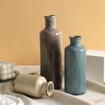 CUCUMI Set of 3 Ceramic Flower Vases: Rustic Coastal Decor for Farmhouse Living Room, Mantle & Coffee Table - Image 7