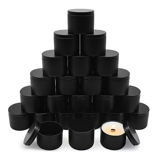 24-Pack 8oz Black Candle Tins with Lids for Candle Making YJHSS Candle Tins 8 OZ, Set of 24 Premium Matte Full Black Candle Jars for Candle Making, 8oz Candle Tin with Lids for Candle Making, Bulk Empty Candle Containers for Small Business-Black