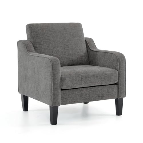 VINGLI Mid-Century Modern Accent Chair - Soft Chenille Upholstered Arm VINGLI Accent Chairs for Living Room Chairs Reading Chair Mid Century Modern Chair Soft Chenille Sofa Chair Upholstered Arm Chair Comfy Chair Side Chair (Light Grey Chenille)