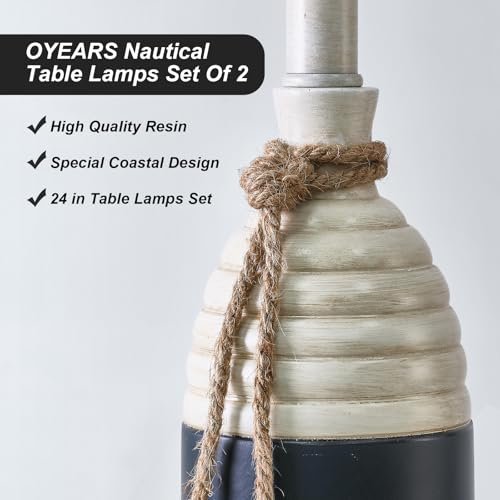 41MboOQcwVL._SL500_.jpg OYEARS Set of 2 Table Lamps - 23.75" Nautical Bedside Lamps, Coastal Ocean Style in Navy Blue. - Image 2